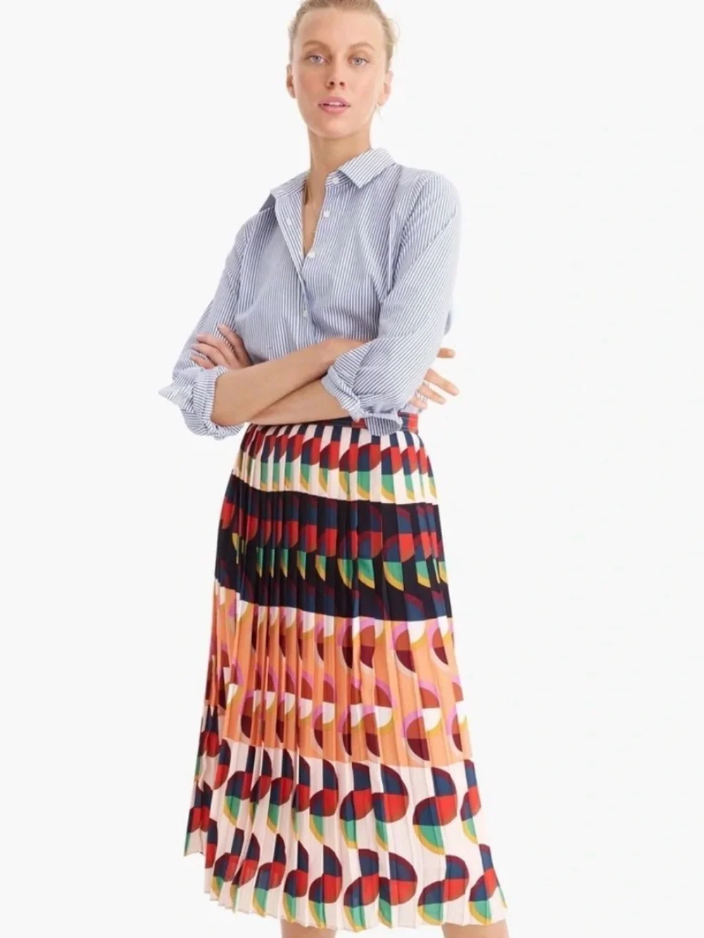 J.Crew Pleated Midi Skirt Size 10 Multicolor Geometric Print